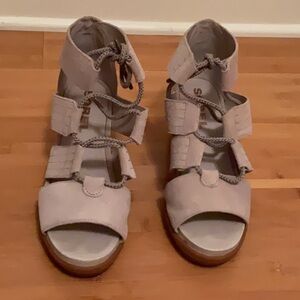 Sorel Gray Sandals with Cage Design and Lace-Up Detail